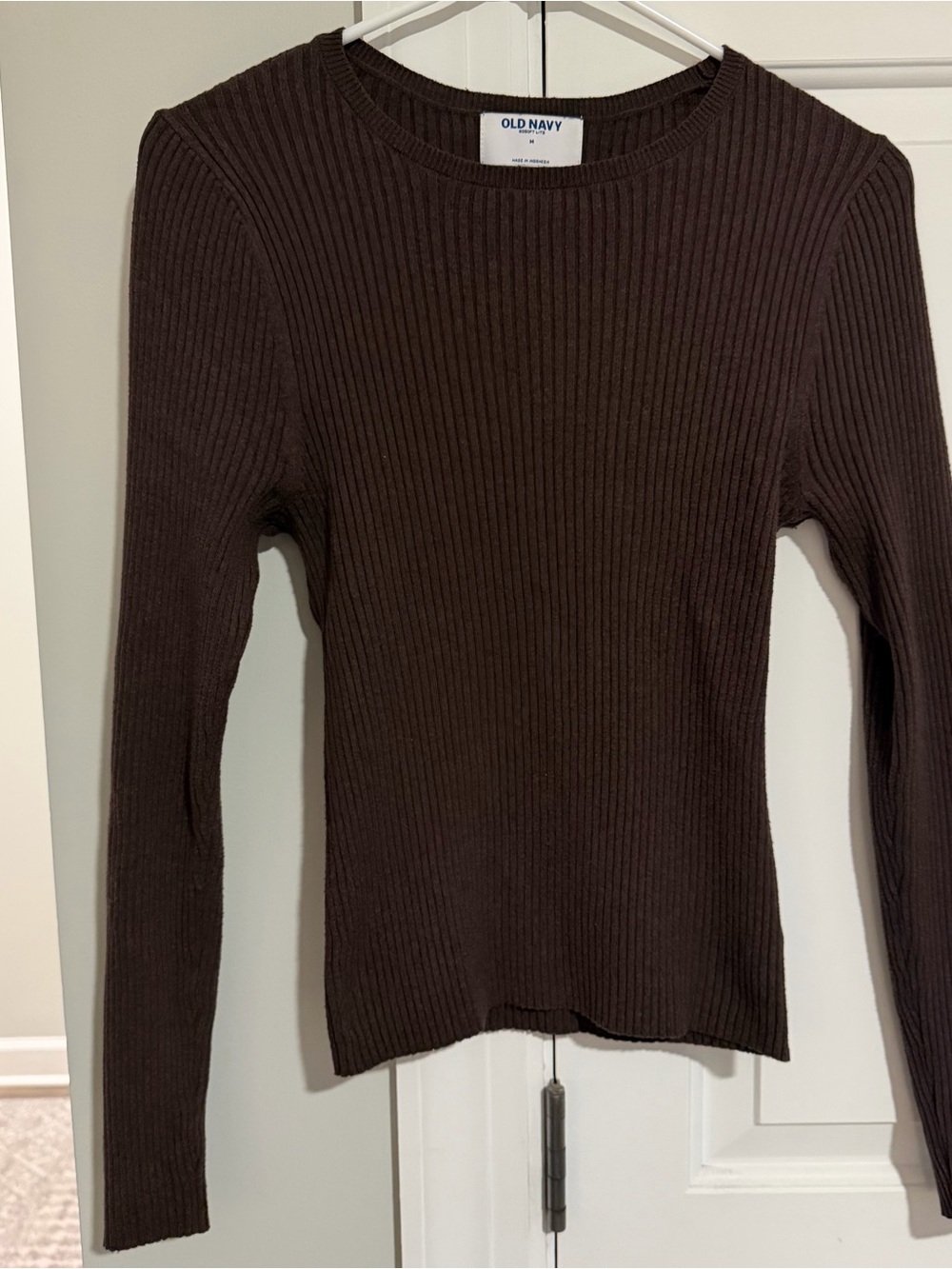 Long Sleeve Top Cotton Blend Ribbed Dark Brown Old Navy Fall Fashion